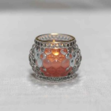 Soft Grey Bubble Glass Votive with Gold Rim by Grand Illusions